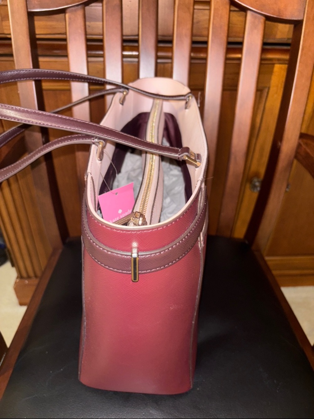 Kate Spade New York Burgundy & Blush Tote Bag + Matching Wallet Set - Picture 7 of 13